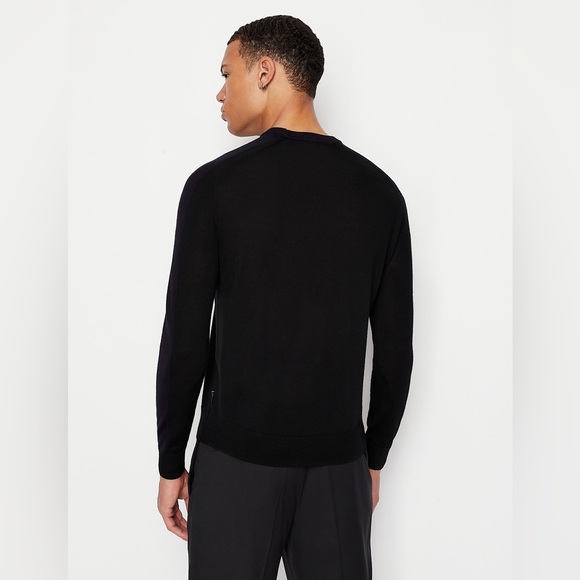 Armani Exchange CREW NECK WOOL SWEATER Black Navy - Picture 3 of 12